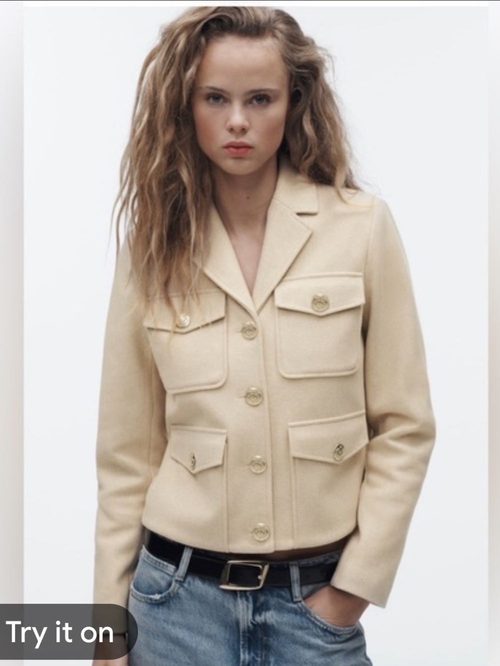 Zara Utility Pocket Jacket Beige XS Like New